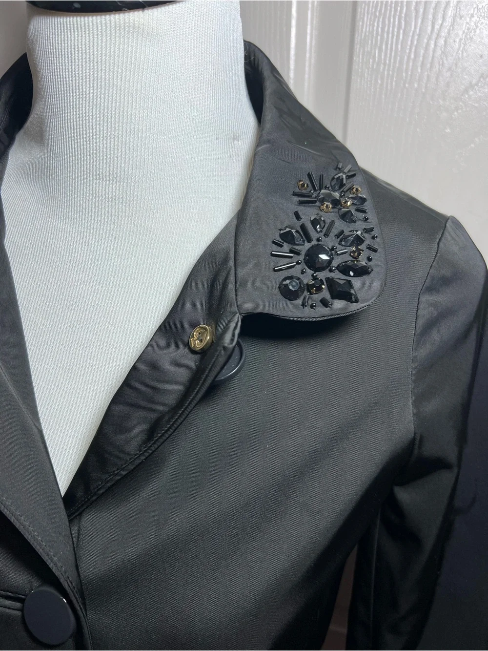 kate spade Black Embellished-Collar Short Trench Coat